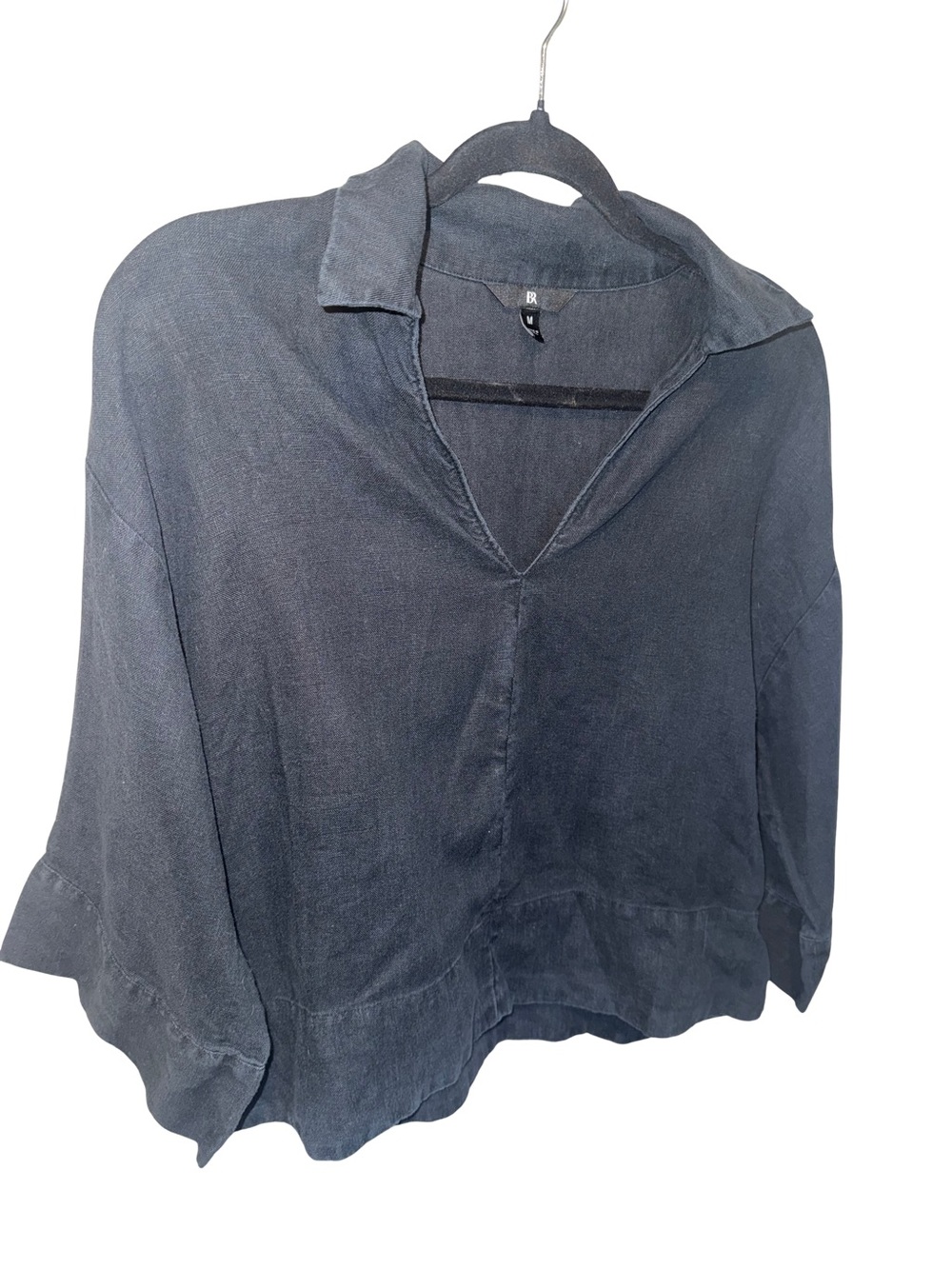 Banana Republic 100% Linen Relaxed Boxy V Neck Collared Tunic Black Size Medium